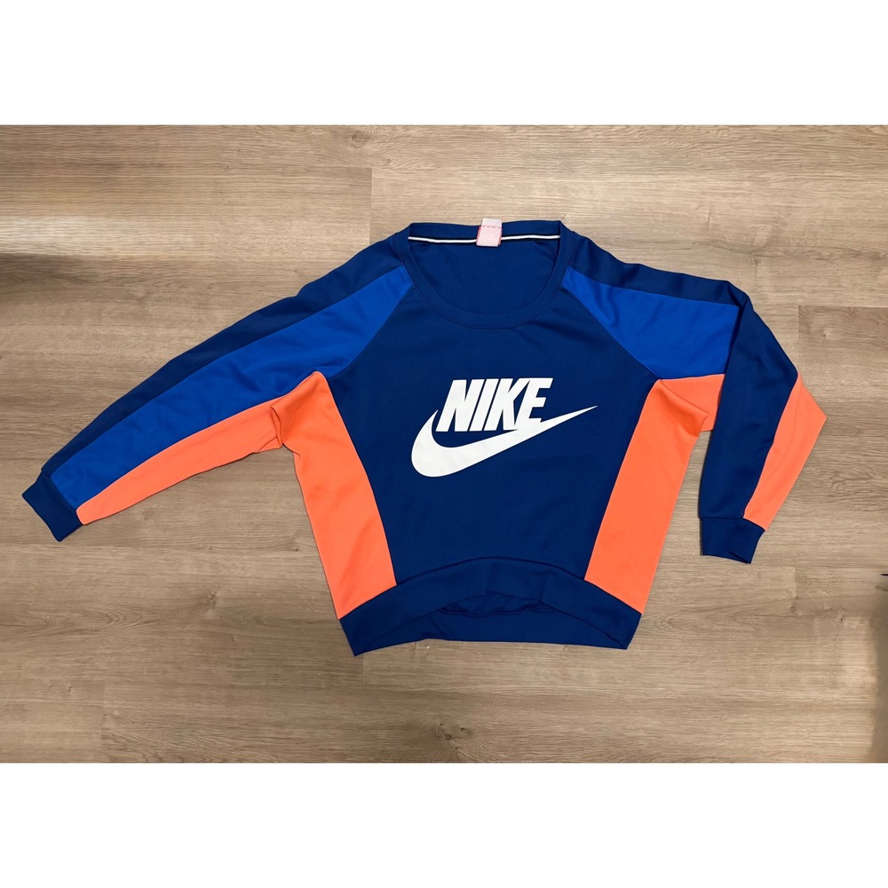 Nike Womens Colorblock Crewneck Sweatshirt Blue Orange 617332-455 XS